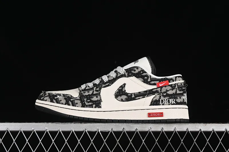 All categories Air Jordan Jordan series basketball shoes Air Jordan 1 Low High-end customized low-top sneakers Air Jordan 1 Low AJ1 Joe 1 Dior joint-white, black and red label High-end customized low-top retro basketball shoes SJ9950-036